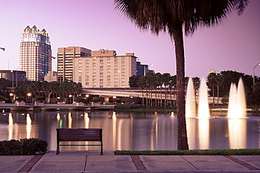 Lake Lucerne and city skyline, Orlando, Florida, United States of America, North America