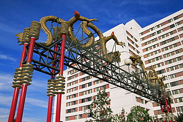 Chinatown gate, North Broadway Street, Downtown Los Angeles, California, United States of America, North America