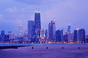 City skyline from North Avenue Beach, Chicago, Illinois, United States of America, North America