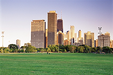 City skyline from Lincoln Park, Chicago, Illinois, United States of America, North America