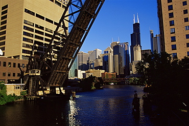 Chicago River viewed from Kinzie Street Bridge, Chicago, Illinois, United States of America, North America