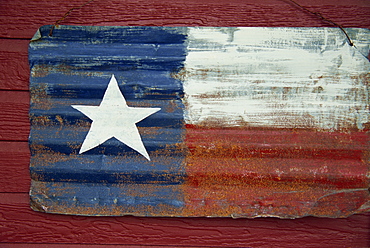 Texas flag in metal, Downtown Lampass, Hill Country area, Austin, Texas, United States of America, North America