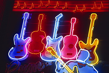 Neon signs on Beale Street, Memphis, Tennessee, United States of America, North America