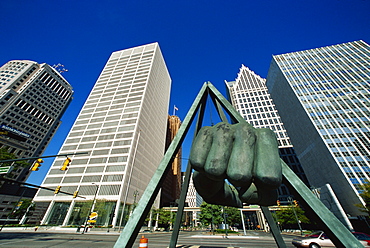 Joe Lewis Monument on Jefferson Street, Detroit, Michigan, United States of America, North America