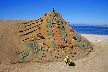 Sand castle on beach, Puerto Vallarta, Jalisco State, Mexico, North America