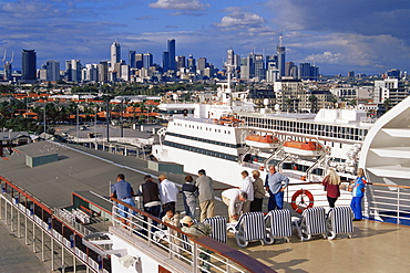 View of city from cruise ship, Station Pier, Melbourne, Victoria, Australia, Pacific