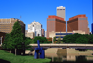 City skyline from Gene Leahy Mall, Omaha, Nebraska, United States of America, North America