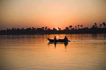 Fishing boat, sunset, River Nile, Egypt, North Africa, Africa