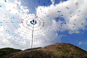 Thousands of prayer flags, Tagong Grasslands, Sichuan, China, Asia