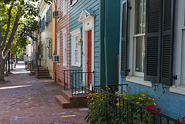 Colourful buildings in quiet street, Georgetown, Washington D.C., United States of America, North America