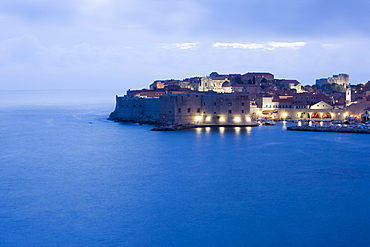 Evening view of harbour and waterfront of Dubrovnik Old Town, Dalmatia, Croatia, Adriatic, Europe