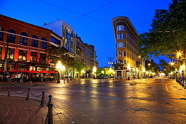 Triangular Building at night the corner of Alexander and Powell Street, Gastown, Vancouver, British Columbia, Canada, North America