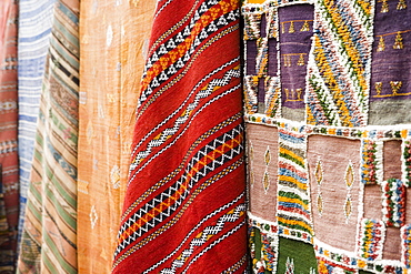 Traditional Moroccan rugs for sale in the souk, Essaouira, Morocco, North Africa, Africa