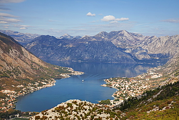 High view of the fjord at Kotor Bay, Kotor, UNESCO World Heritage Site, Montenegro, Europe