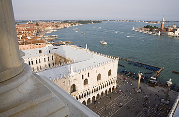 View from Campanile of Doges Palace, Grand Canal, Basin, San Giorgio Maggiore, UNESCO World Heritage Site, Venice, Veneto, Italy, Europe