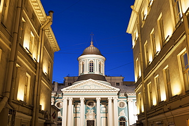 The Armenian Church of St. Catherine at night, St. Petersburg, Russia, Europe