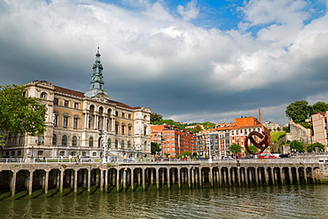 Bilbao City Hall on the river Nervion, Bilbao, Biscay (Vizcaya), Basque Country (Euskadi), Spain, Europe