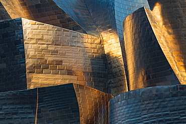 Detail of the titanium clad Guggenheim Museum, designed by Frank Gehry, Bilbao, Biscay (Vizcaya), Basque Country (Euskadi), Spain, Europe