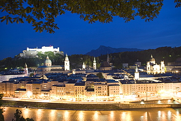 City view at dusk, Salzburg, Austria, Europe