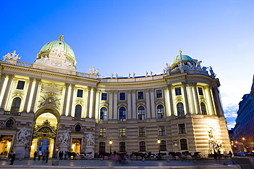 Michaelertrakt entrance to the Hofburg Complex in evening light, Michaelerplatz, Vienna, Austria, Europe