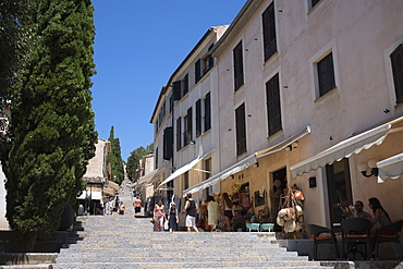 The (365) Calvari Steps leading to the chapel from Pollenca on the Mediterranean island of Mallorca, Balearic Islands, Spain, Europe