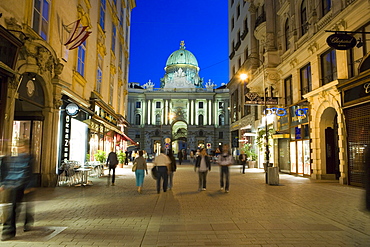 Kohlmarkt Street with Hofburg Complex in distance in evening light, Vienna, Austria, Europe