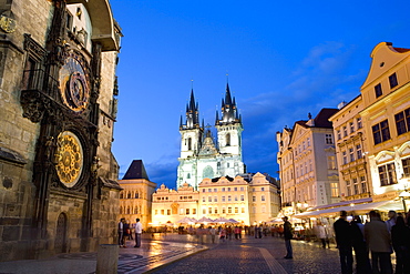 Astronomical clock, Old Town Square and the Church of Our Lady before Tyn, Old Town, Prague, Czech Republic, Europe