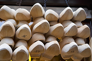 Wooden clogs in a shop, Bruges, Belgium, Europe