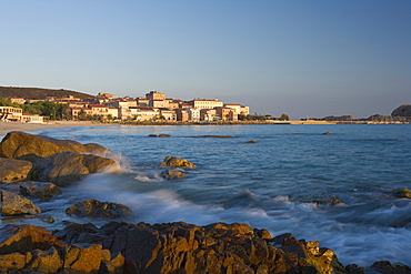 Old town and beach, L'lle Rousse, Corsica, France, Mediterranean, Europe