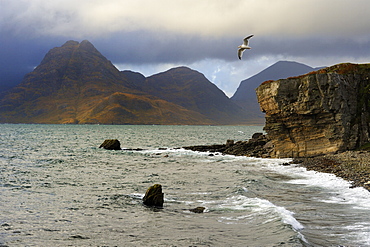 View to Cuillin Hills from Elgol harbour, Isle of Skye, Inner Hebrides, Scotland, United Kingdom, Europe