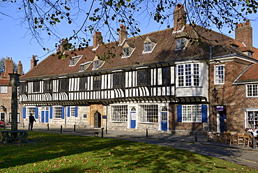 Medieval half-timbered buildings of St. William's College, College Street, York, Yorkshire, England, United Kingdom, Europe