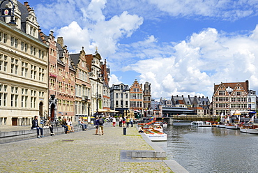 Korenlei Quay in the old port, Ghent, Flanders, Belgium, Europe