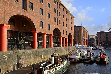 Boats moored in Albert Dock, Liverpool, Merseyside, England, United Kingdom, Europe