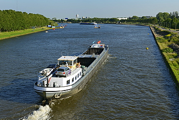 Barges on the Amsterdam-Rhine Canal, Amsterdam, North Holland, Netherlands, Europe