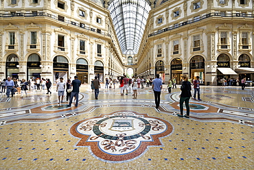 Mosaic tiled floor, Vittorio Emanuele II Gallery, Milan, Lombardy, Italy, Europe