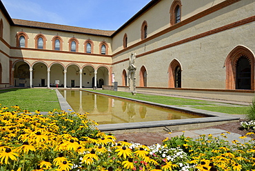 Garden in the Ducal Courtyard, Sforzesco Castle (Castello Sforzesco), Milan, Lombardy, Italy, Europe