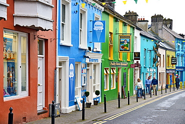 Brightly painted shop facades, Dingle, Dingle Peninsula, Wild Atlantic Way, County Kerry, Munster, Republic of Ireland, Europe