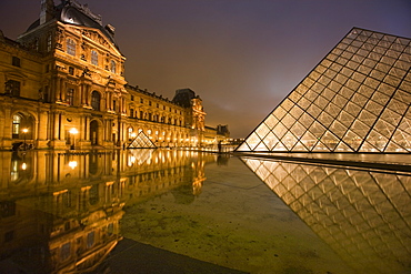 Palais du Louvre Pyramid at night, Paris, France, Europe