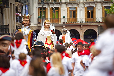 Giants of Pamplona procession, San Fermin Fiesta, Plaza del Castillo, Pamplona, Navarra, Spain, Europe