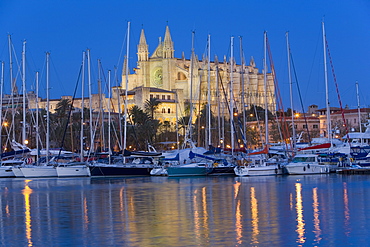 Cathedral and port, Palma, Majorca, Balearic Islands, Spain, Mediterranean, Europe