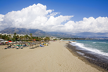 Puerto Banus beach near Marbella, Malaga, Andalucia, Spain, Europe