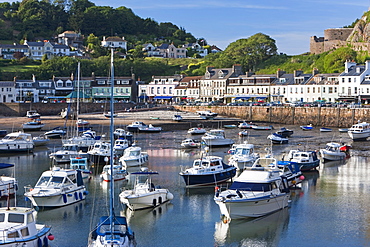 Boats in Gorey harbour, Jersey, Channel Islands, United Kingdom, Europe