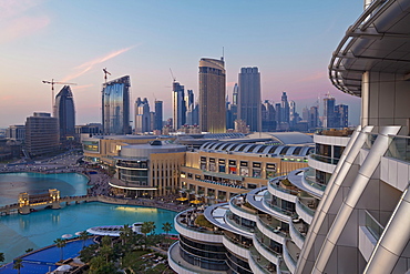 Dubai skyline, elevated view over the Dubai Mall and Burj Khalifa Park, Dubai, United Arab Emirates, Middle East