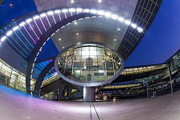 Stylish modern architecture of Terminal 3, opened in 2010, Dubai International Airport, Dubai, United Arab Emirates, Middle East