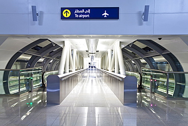 Walkway in the stylish Terminal 3, opened in 2010, Dubai International Airport, Dubai, United Arab Emirates, Middle East