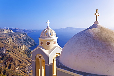 Greek Orthodox Church in Fira, Santorini (Thira), Cyclades Islands, Aegean Sea, Greek Islands, Greece, Europe