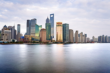 New Pudong skyline, looking across the Huangpu River from the Bund, Shanghai, China, Asia