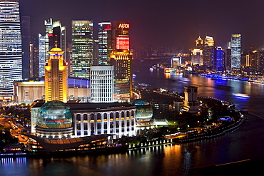 New Pudong skyline, looking across the Huangpu River from the Bund, Shanghai, China, Asia