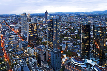 City centre from above at dusk, Frankfurt, Hesse, Germany, Europe