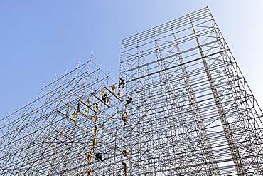 Scaffolding construction being erected in Central Doha, Doha, Qatar, Middle East